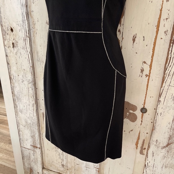Ports 1961 Sz 10 Woman's Black Silver Metallic Silk Sheath Career Cocktail Dress - Picture 5 of 9